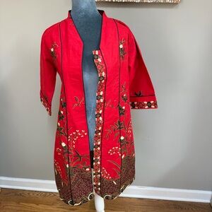 Indonesian batik print jacket cost tunic top red Japanese floral design small